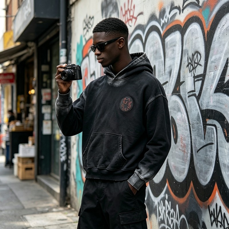 Spray Dye Gradient Washed Devil Applique Hoodie