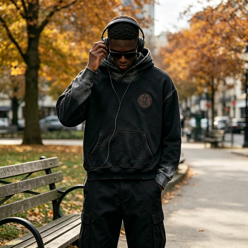 Spray Dye Gradient Washed Devil Applique Hoodie