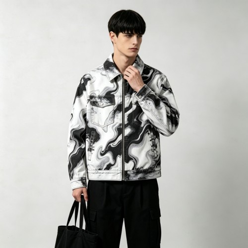 Marble Swirl All Over DTG Print Zip Up Canvas Jacket | 100% Heavyweight washed cotton twill | Streetwear Manufacturer