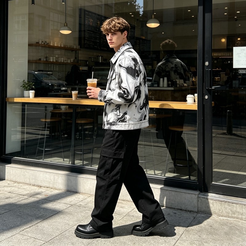 Marble Swirl All Over DTG Print Zip Up Canvas Jacket