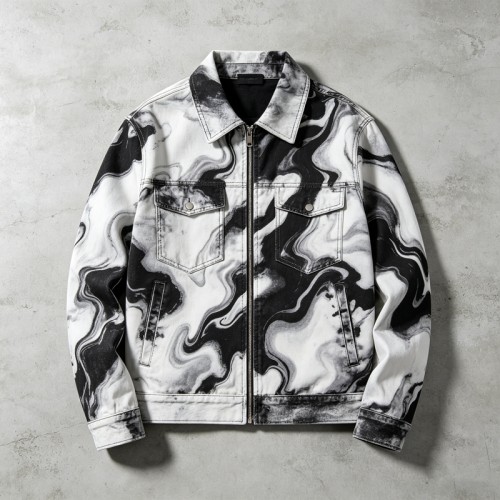Marble Swirl All Over DTG Print Zip Up Canvas Jacket | 100% Heavyweight washed cotton twill | Streetwear Manufacturer