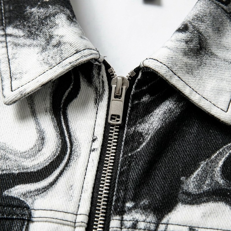 Marble Swirl All Over DTG Print Zip Up Canvas Jacket