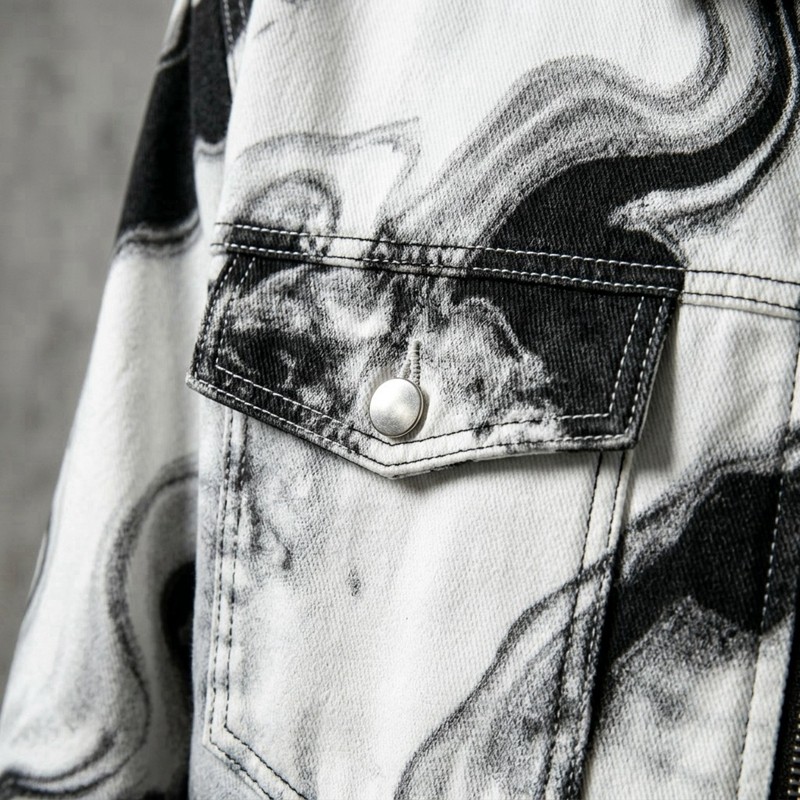 Marble Swirl All Over DTG Print Zip Up Canvas Jacket