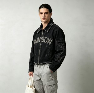 Applique Rivet DTG Print Washed Distressed Crop Canvas Jacket | 100% Cotton twill | Custom Streetwear