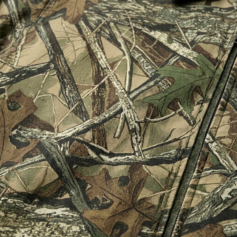 DTG Print Full Tree Leaf Camo Zip Front Canvas Jacket