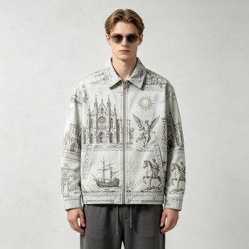 DTG Print Gothic Architecture Ship Zip Canvas Jacket | 100% Heavyweight cotton twill canvas | Clothing Manufacturer