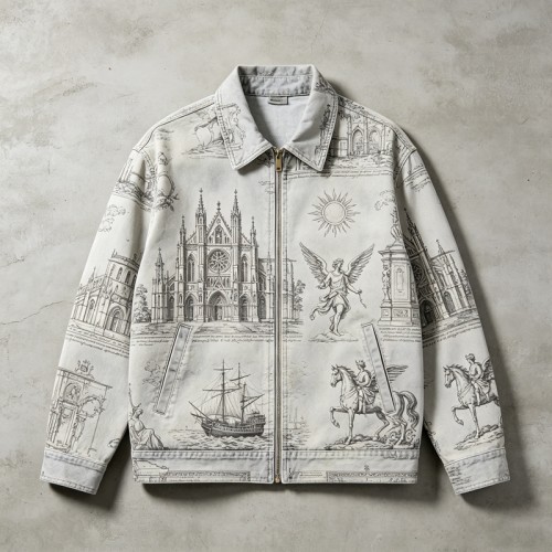 DTG Print Gothic Architecture Ship Zip Canvas Jacket | 100% Heavyweight cotton twill canvas | Clothing Manufacturer