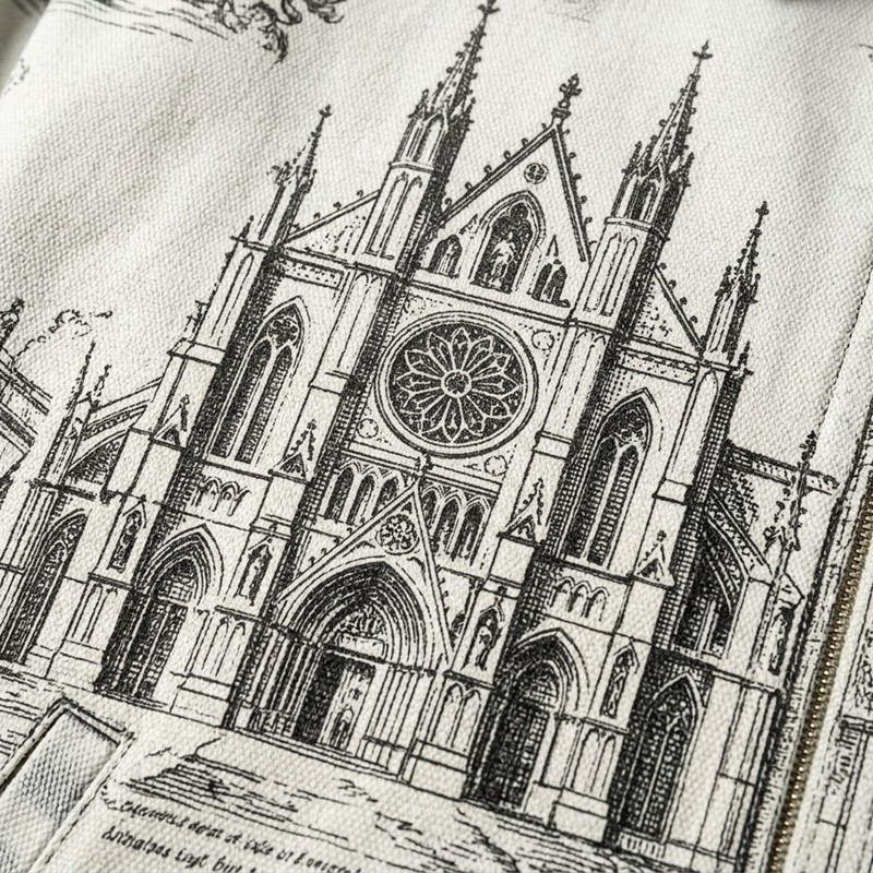 DTG Print Gothic Architecture Ship Zip Canvas Jacket