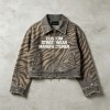 DTG and Screen Print Zebra Stripe Cropped Canvas Jacket | Distressed Raw Edge Zip Up | OEM Streetwear
