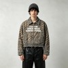 DTG and Screen Print Zebra Stripe Cropped Canvas Jacket | Distressed Raw Edge Zip Up | OEM Streetwear