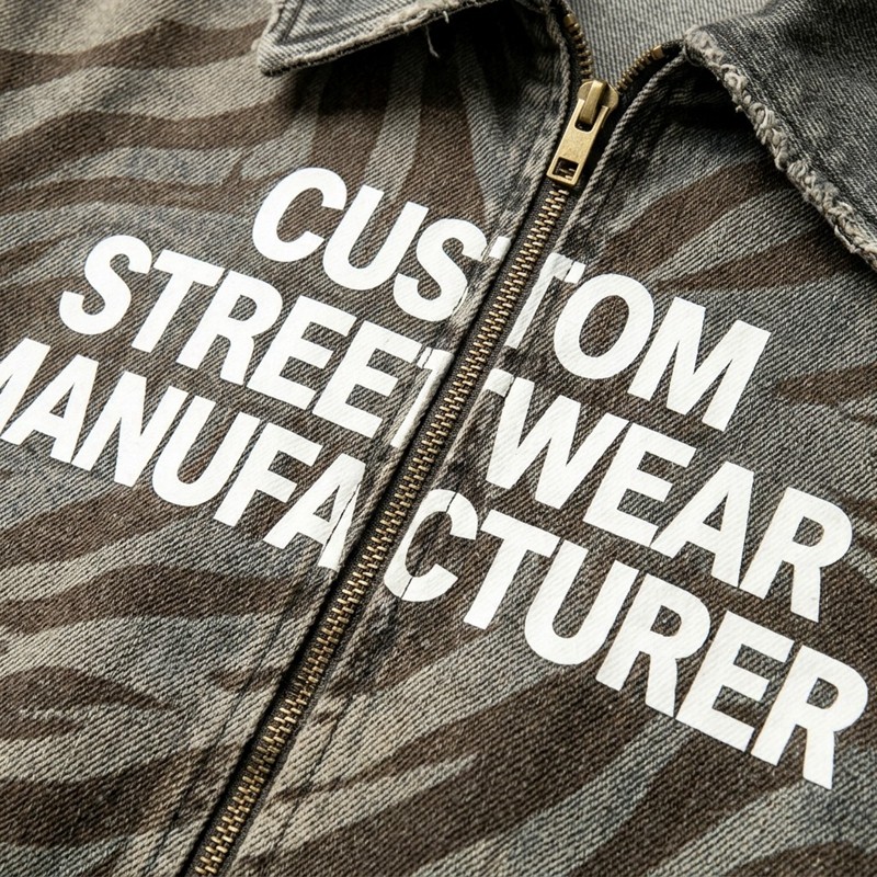DTG and Screen Print Zebra Stripe Cropped Canvas Jacket