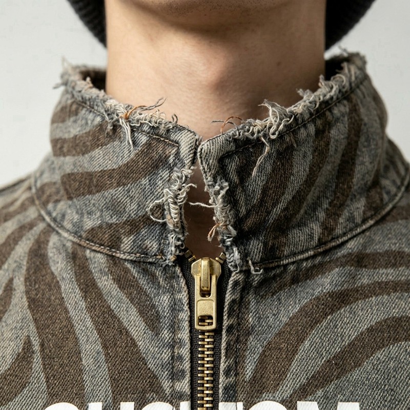 DTG and Screen Print Zebra Stripe Cropped Canvas Jacket