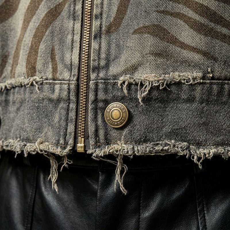DTG and Screen Print Zebra Stripe Cropped Canvas Jacket