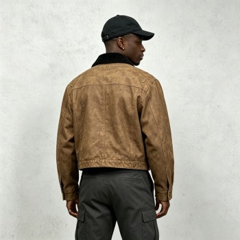 Garment dyed Screen Print Rivet Cropped Canvas Jacket | Western Gothic Street Outerwear | Custom Streetwear