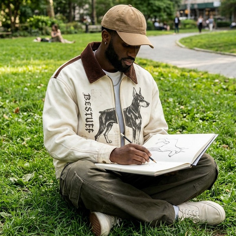 Canvas Jacket With Doberman Print