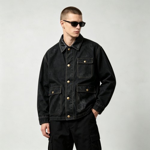 Leather Collar Multi Pocket Canvas Jacket | Daily Casual Outdoor Wear | Custom Streetwear Manufacturer