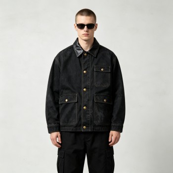 Leather Collar Multi Pocket Canvas Jacket | Daily Casual Outdoor Wear | Custom Streetwear Manufacturer