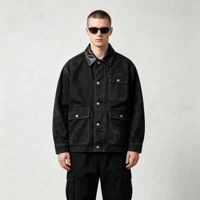 Leather Collar Multi Pocket Canvas Jacket | Daily Casual Outdoor Wear | Custom Streetwear Manufacturer