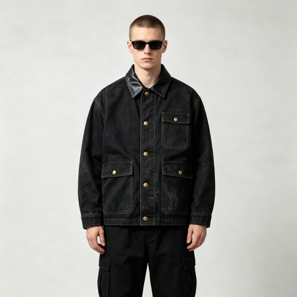 Leather Collar Multi Pocket Canvas Jacket | Daily Casual Outdoor Wear | Custom Streetwear Manufacturer