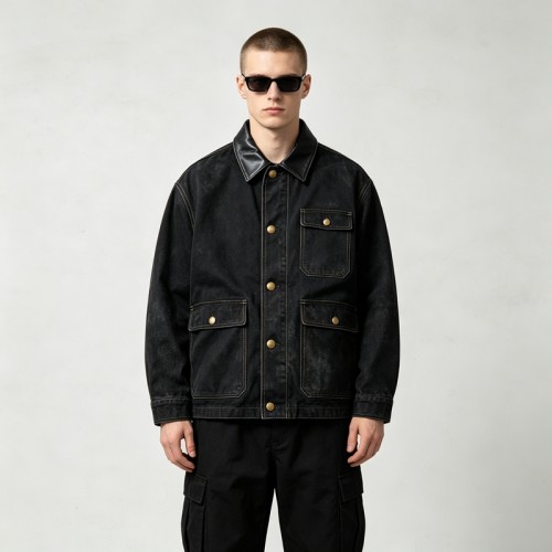 Leather Collar Multi Pocket Canvas Jacket | Daily Casual Outdoor Wear | Custom Streetwear Manufacturer
