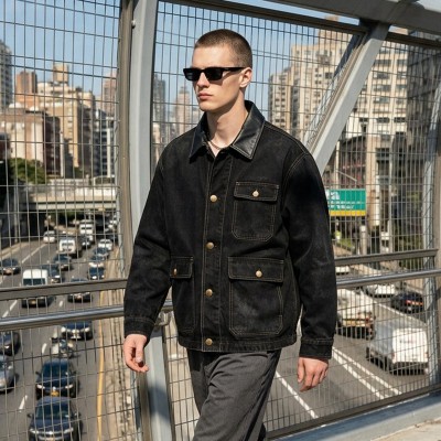 Leather Collar Multi Pocket Canvas Jacket | Daily Casual Outdoor Wear | Custom Streetwear Manufacturer