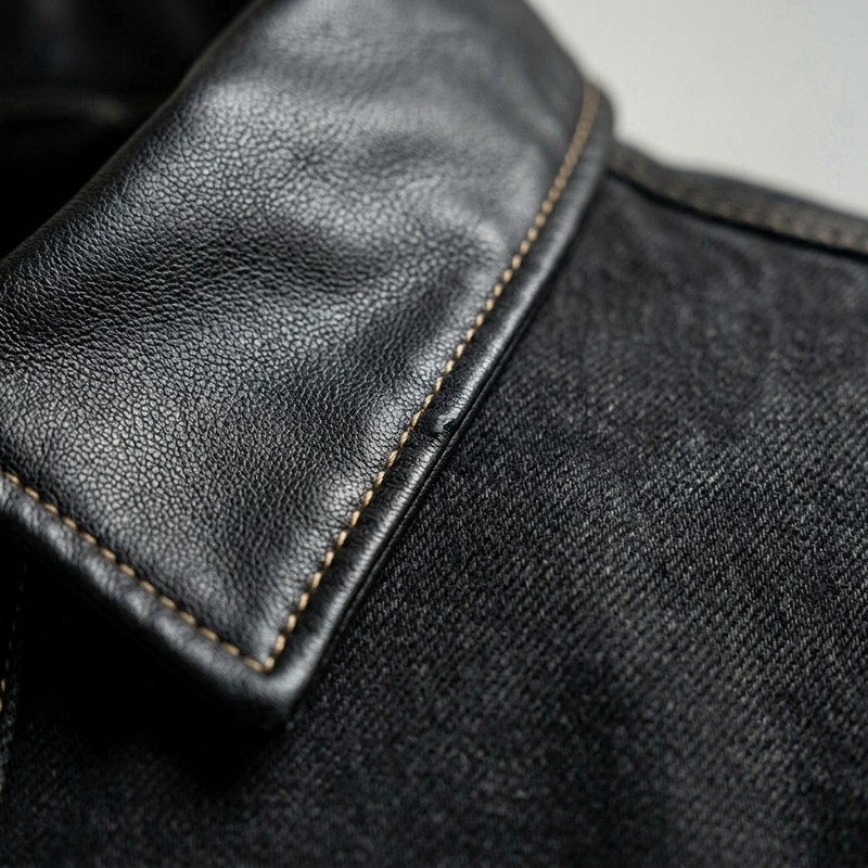 Leather Collar Multi Pocket Canvas Jacket 