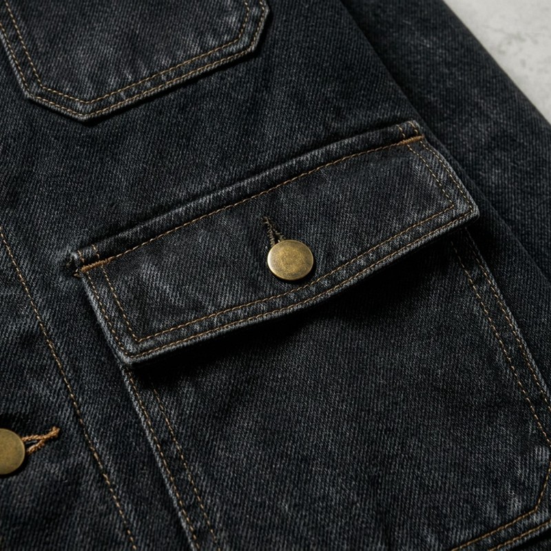 Leather Collar Multi Pocket Canvas Jacket 