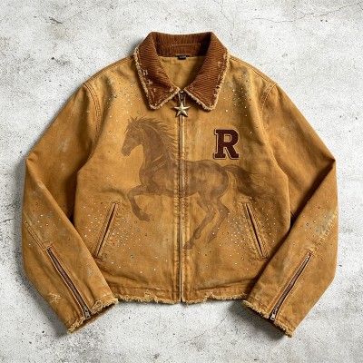 DTG Horse Print Towel Embroidery Rhinestone Canvas Jacket | Cotton Twill Star Zip Jacket | Streetwear Manufacturer