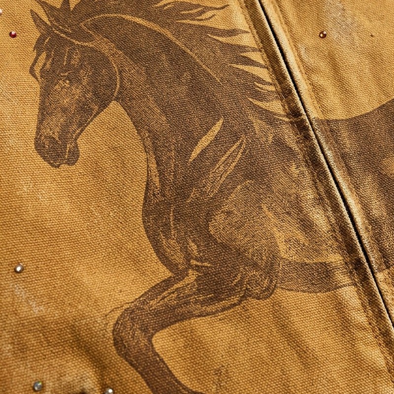 DTG Horse Print Towel Embroidery Rhinestone Canvas Jacket