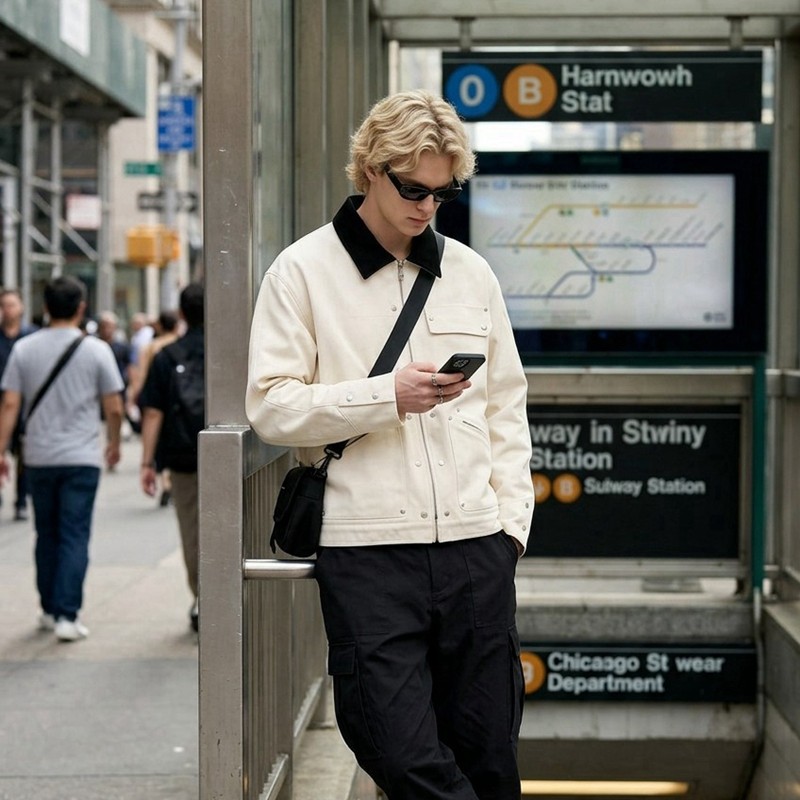 Canvas Jacket With Corduroy Collar