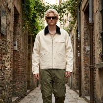 Canvas Jacket With Corduroy Collar | Metal Snap Button Daily Street Outfit | Custom Streetwear Manufacturer