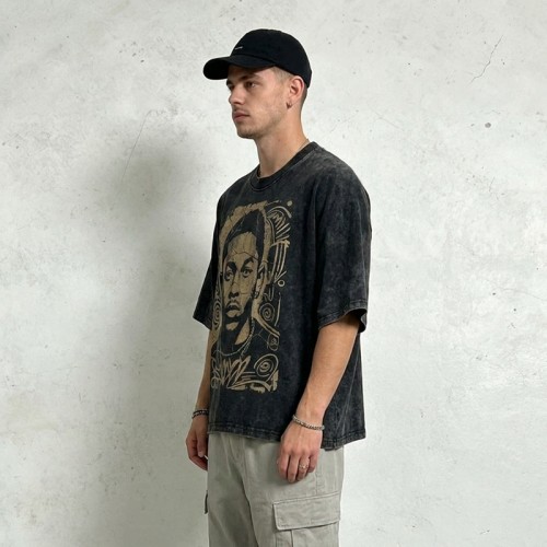 Vintage Acid Wash Screen Print T-shirt | Cracked Retro Graphic | 100% Cotton Oversized Fit | OEM Streetwear