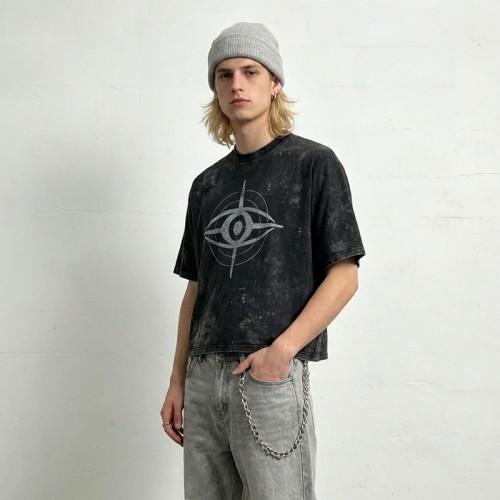 Vintage Washed DTG Print Eye Graphic Cropped T-shirt | 100% Cotton Loose Crop Tee | Custom Streetwear