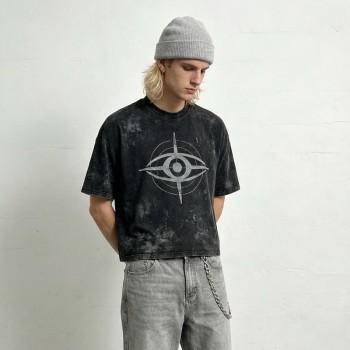 Vintage Washed DTG Print Eye Graphic Cropped T-shirt | 100% Cotton Loose Crop Tee | Custom Streetwear