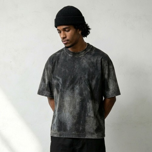 Vintage Wash Spray Dye Hand Drawn Oversized T-shirt | 100% Cotton Heavyweight Tee | OEM Streetwear