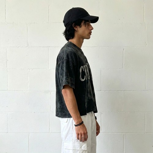 Vintage Washed Crack Print Crop T-Shirt | 100% Cotton Oversize Cropped Fit | Custom Streetwear Manufacturer
