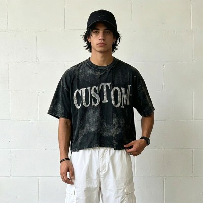 Vintage Washed Crack Print Crop T-Shirt | 100% Cotton Oversize Cropped Fit | Custom Streetwear Manufacturer