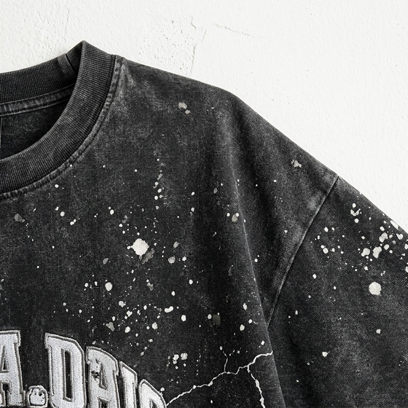 Vintage Crack Print Splash Ink Washed T-shirt