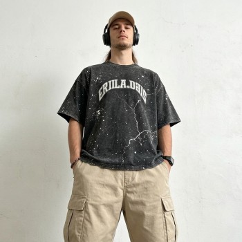 Vintage Crack Print Splash Ink Washed T-shirt | 100% Cotton Oversized Fit | Daily Street Urban Wear | OEM Streetwear