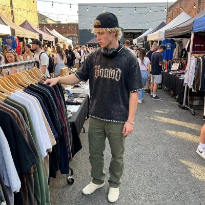 Acid Wash Cracked Camo Print Hot-fix rhinestones for edge binding tee | 100% Cotton Oversized Vintage Tee | OEM Streetwear