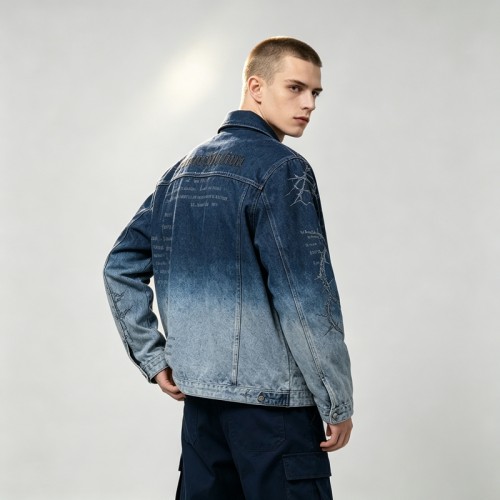 Washed Sun Faded Rhinestone Embroidery DTG Print Canvas Jacket | Cotton Canvas Zip Oversized Fit | OEM Streetwear