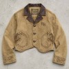 Embroidery DTG Print Applique Letter Cropped Canvas Jacket | Faux Leather Lapel Floral Metal Buttons | Clothing Manufacturer
