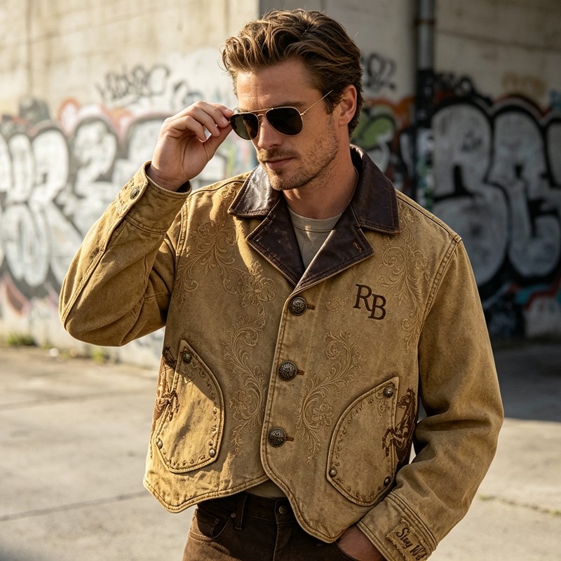 Embroidery DTG Print Applique Letter Cropped Canvas Jacket