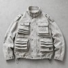 Washed Embroidery DTG Print Multi Pocket Cargo Canvas Jacket | Stand Collar Drawstring Hem | Custom Streetwear