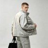 Washed Embroidery DTG Print Multi Pocket Cargo Canvas Jacket | Stand Collar Drawstring Hem | Custom Streetwear