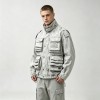 Washed Embroidery DTG Print Multi Pocket Cargo Canvas Jacket | Stand Collar Drawstring Hem | Custom Streetwear