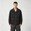 Washed Letter Embroidery Faux Leather Collar Canvas Jacket | Retro Western Street Outerwear | Clothing Manufacturer
