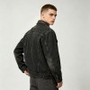 Washed Letter Embroidery Faux Leather Collar Canvas Jacket | Retro Western Street Outerwear | Clothing Manufacturer