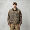 Washed Star Rivet DTG Print Canvas Jacket | Corduroy Collar Raw Frayed Hem | Full Zip Vintage Jacket | OEM Streetwear