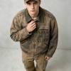 Washed Star Rivet DTG Print Canvas Jacket | Corduroy Collar Raw Frayed Hem | Full Zip Vintage Jacket | OEM Streetwear